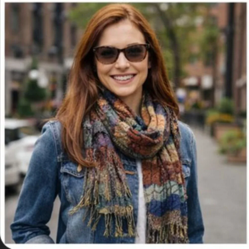 🧶 Textured Chevron Stripe Scarf with Fringe | Cozy & Artful Layers